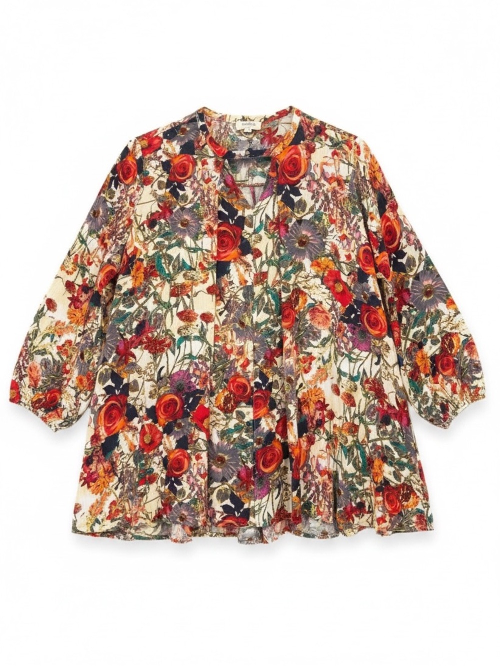 Umgee Boho Floral Print Oversized Flowy 3/4 Sleeve Tunic Dress Size Small